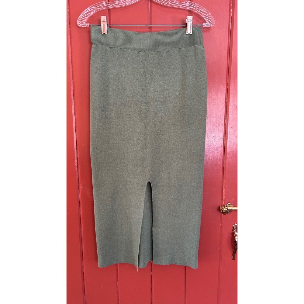 Double Zero Sage Green Knit Midi Skirt Front Slit Elastic Waist DZ22E377 Mens M‎